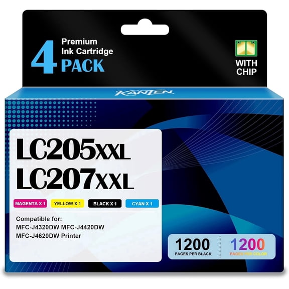 4-Pack LC205 LC207 XXL Super High-Yield Ink Cartridges Compatible with MFC-J4320DW J4420DW J4620DW Printers