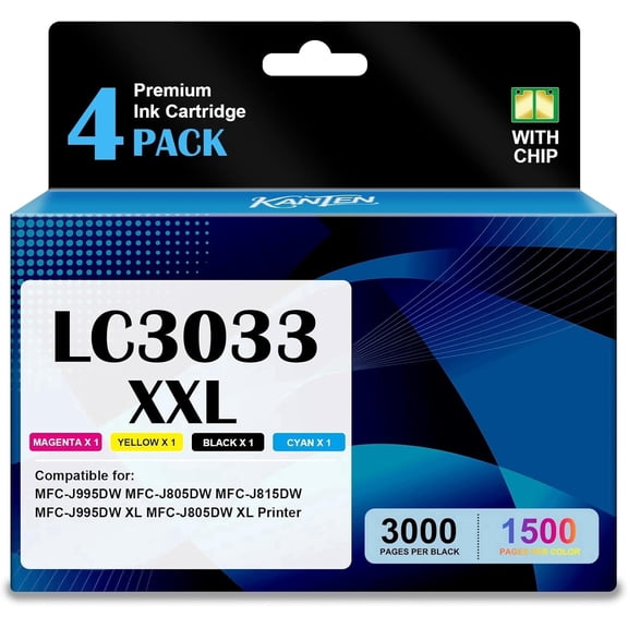4 Pack LC3033XXL High Yield Ink Cartridges Compatible with MFC-J805DW J815DW J995DW Series Printers(Black Cyan Yellow Magenta)