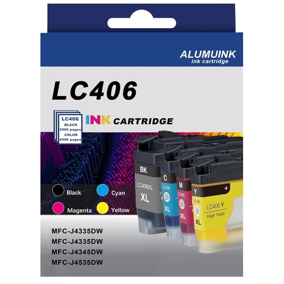 4 Pack LC406 Ink Cartridges Compatible for Brother LC406 Ink Cartridges MFC-J4335DW Printer