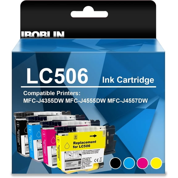 4 Pack LC506 Standard Capacity Ink Cartridges with Chip Compatible with Brother MFC-J4355DW MFC-J4555DW MFC-J4557DW INK Printers, Black Cyan Magenta Yellow Set
