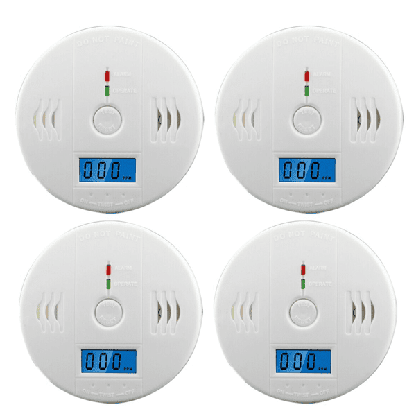 4 Pack LCD Display CO Carbon Monoxide Gas Detector Device Home Safety Alarm Detector
