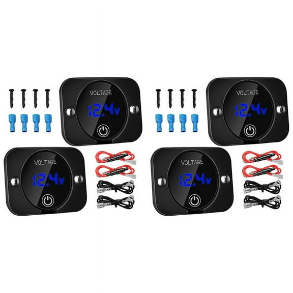 4 Pack LED Digital Voltmeter with Contact Switch,DC 12V 24V Car Voltmeter LED Digital Display Waterproof Voltmeter Panel