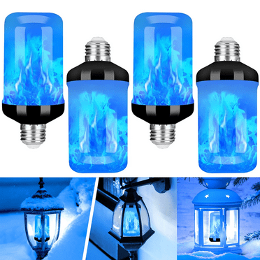 4 Pack LED Flame Light Bulb, Upgraded 4 Modes Fire Light Bulbs with Upside Down Effect, E26 Base Flickering Light Bulbs for Halloween Decorations, Christmas, Outdoor, Indoor, Home Decor, Blue