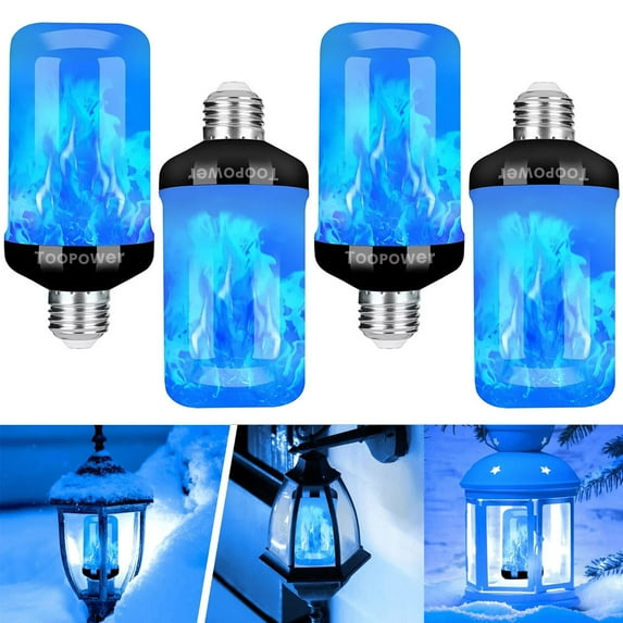 Toopower LED Flame Light Bulbs, Flickering Fire Effect, E26 Base, 4 Modes, Indoor/Outdoor Decor, Halloween & Christmas (4 Pack)