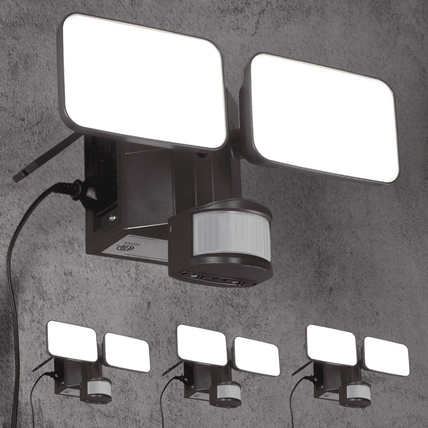 4 Pack LED Flood Light with GFCI Outlets, Motion Sensor & Dusk to Dawn Security Lamp Outdoor, Adjustable 2-Head, 5000K Daylight, Bronze