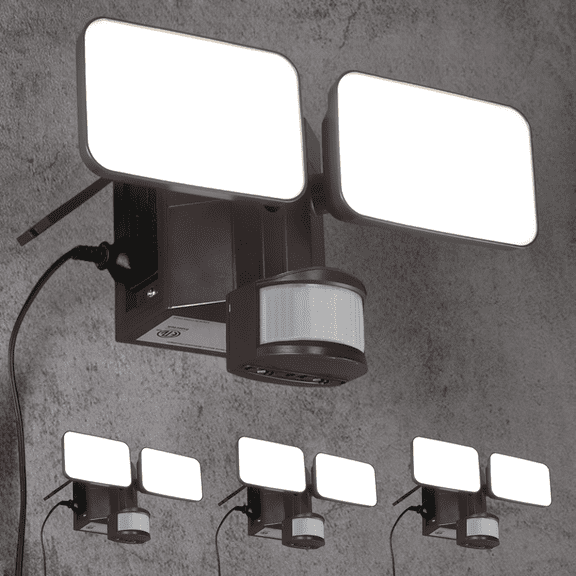 4 Pack LED Flood Light with GFCI Outlets, Motion Sensor & Dusk to Dawn Security Lamp Outdoor, Adjustable 2-Head, 5000K Daylight, Bronze