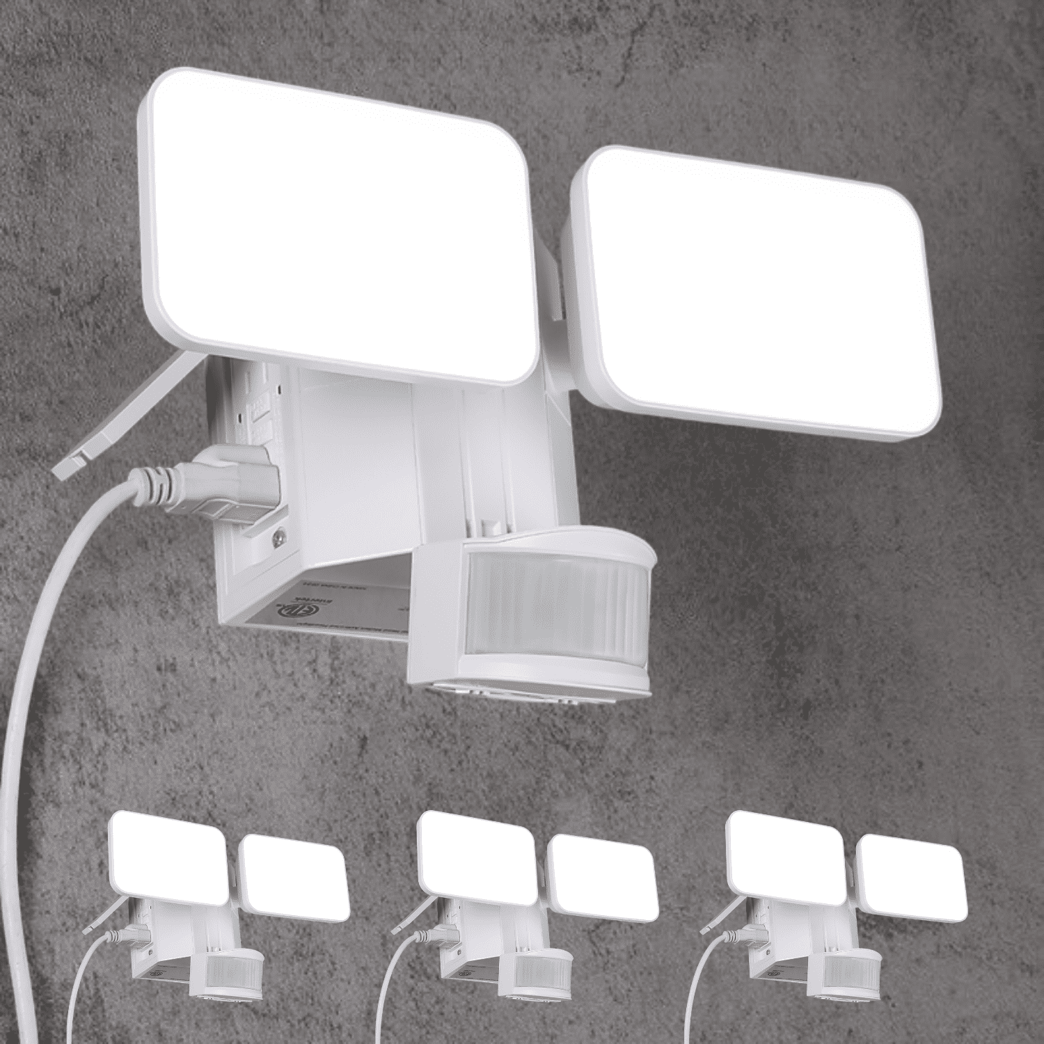 4 Pack LED Flood Light with GFCI Outlets, Motion Sensor & Dusk to Dawn Security Lamp Outdoor, Adjustable 2-Head, 5000K Daylight, White