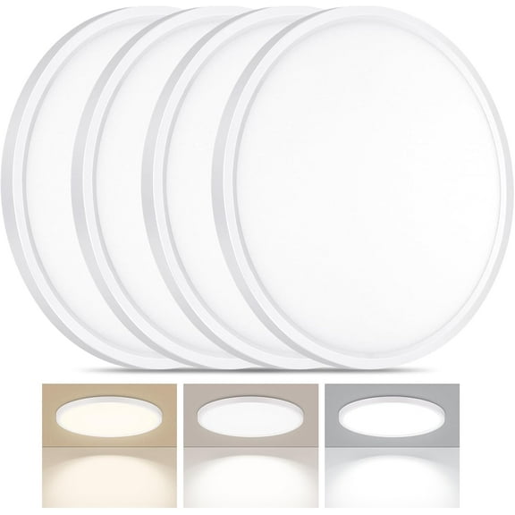 4 Pack LED Flush Mount Ceiling Light, 24W Ultra Thin Round White 3000k/4000k/6500k 3 Color Temperatures Adjusted 12 Inch Ceiling Lights for Bedroom Bathroom Kitchen, Wired