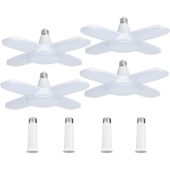 4 Pack LED Garage Lights, 6000LM 60W Deformable Shop Light with 4 Adjustable Panels, 6000K Garage Lights Ceiling Led, E26 Base - 360 Foldable Design for Warehouse/Basement/Workshop