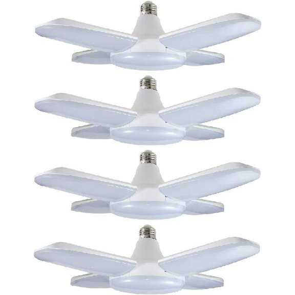 (4 Pack) LED Garage Lights, 60W Trilights Ceiling, High Low Bay Deformable Adjustable 4 Led Light Bulbs 6000LM 6000K, Screw in Tribright Garage Lighting Fixture,CRI80 Daylight