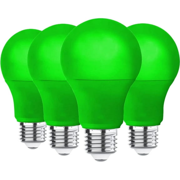 4 Pack LED Green Light Bulbs - A19 9Watts with E26 Base 60w Equivalent LED Green Bulb for Wedding Halloween Christmas Party Bar Decor, Porch, Home/Holiday Lighting, Decorative Illumination Bulbs