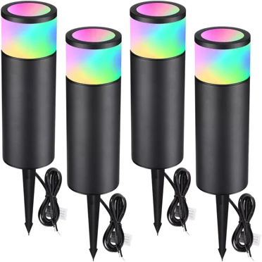 4 Pack LED Landscape Path Lights, Low Voltage Wired Spot Lights, 12V Landscape Lighting, RGBW