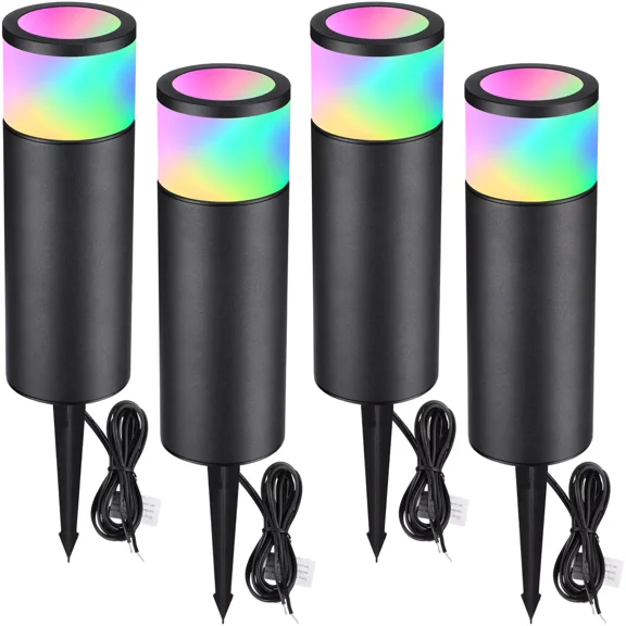 4 Pack LED Garden Lights, 12-24V AC/DC Low Voltage Wired Landscape Path Lighting, RGBW