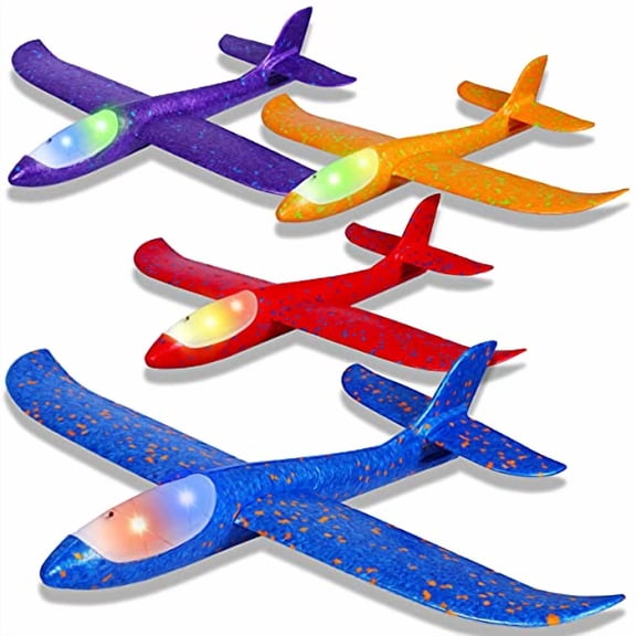 4 Pack LED Light Airplane Toys-17.5" Large Throwing Foam Plane-2 Flight Modes Glider Plane-Outdoor Flying Toys for Kids-Flying Toys Gift for Boys Girls 3 4 5 6 7 8 9 Years Old