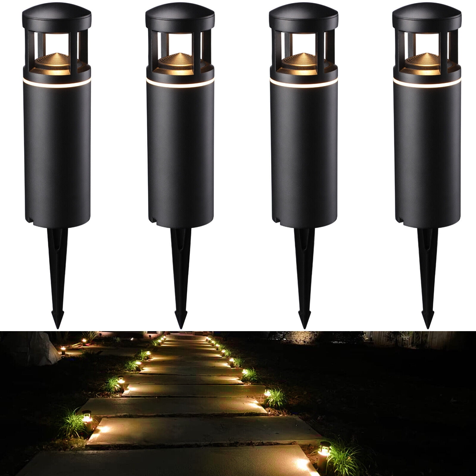 4 Pack LED Low Voltage Pathway Lights, Outdoor Landscape Light, 5W 12V AC/DC, for Driveway, Garden, Lawn, IP65 Waterproof, 3000K Warm White