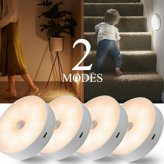 4 Pack LED Motion Sensor Night Light ,Rechargeable Small Led Closet Light Warm and White Wireless Activated Sensored Smart Cabinet Lights for Indoor Bedroom,Cabinet,Kitchen,Hallway,Entrance