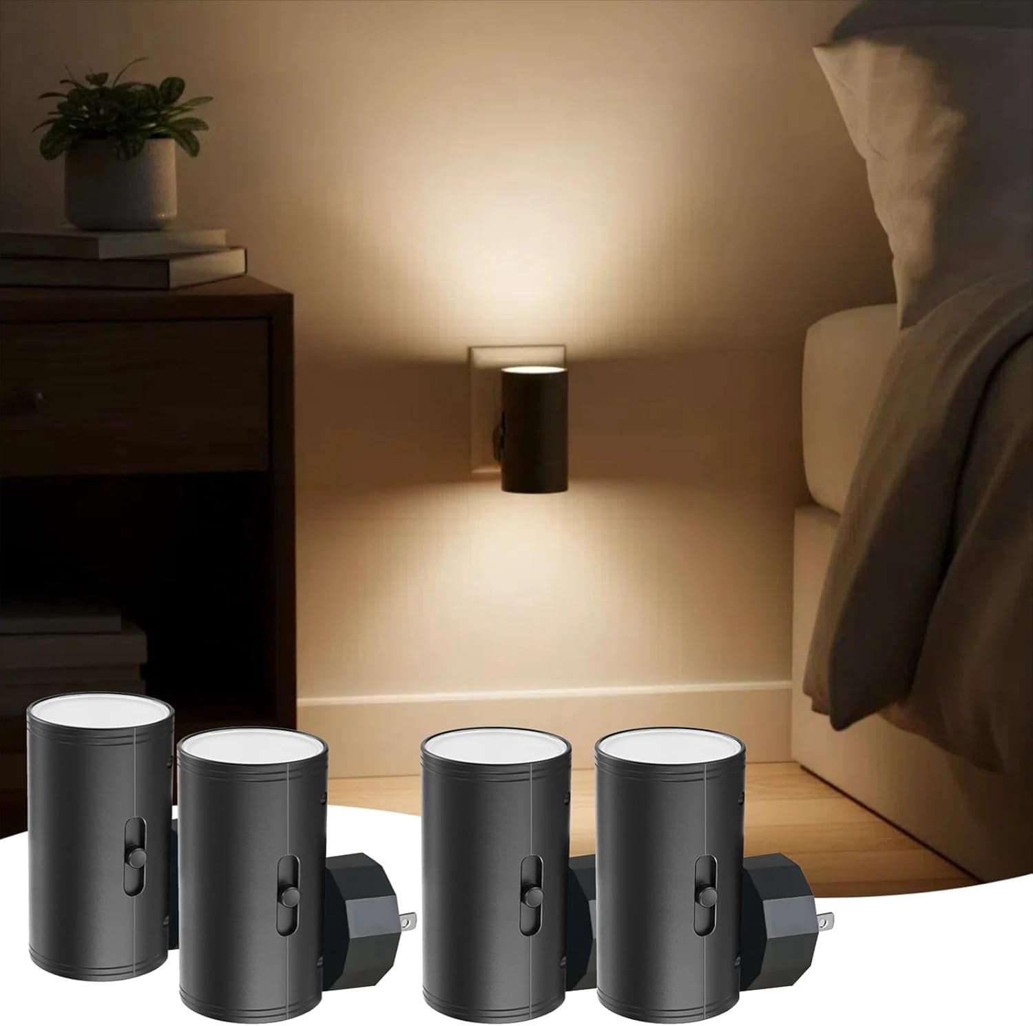 4 Pack LED Night Light Plug in, Dusk to Dawn Sensor,5-300LM Adjustable ...