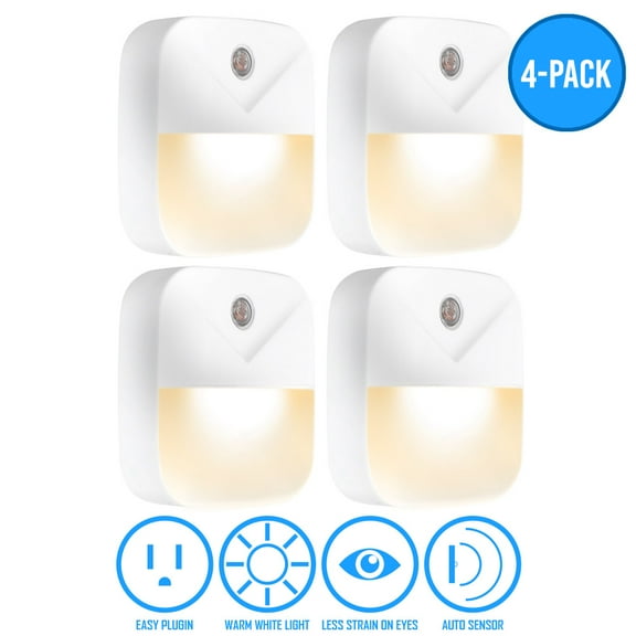 4 Pack LED Night Lights, Dusk to Dawn Sensor, Plug Into Wall Lights Suitable for Bedroom, Kids, Toilet, Kitchen, Hallway, Stairs, Garage, Warm White Night Lights, Aultra