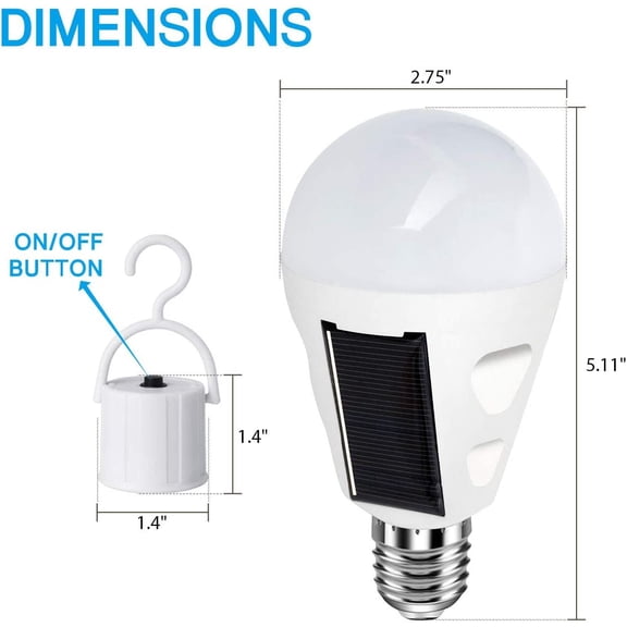 4 Pack LED Solar Emergency Light Bulbs for Home Power Failure, E26/E27 7W Rechargeable Battery Backup Bulb, Hurricane Supplies for Home, White Daylight 6000k Outdoor Hiking Camping Light