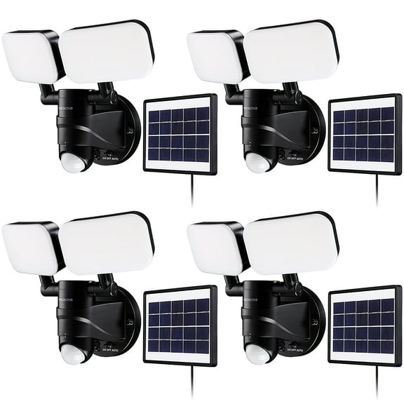 4 Pack LED Solar Outdoor Security Lights with Motion Sensor, Adjustable Dual-Head Flood Light