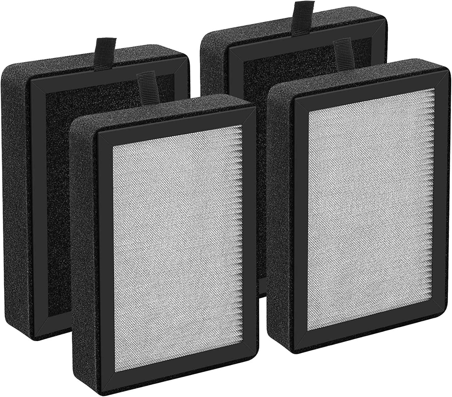 4 Pack LV-H128 Replacement Filter Compatible with LEVOIT LV-H128 / PUURVSAS (HM669A) / ROVACS (RV60) Air Purifiers, 3-in-1 H13 TRUE HEPA, Activated Carbon Layer and Pre-Filter