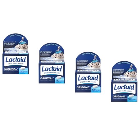 4 Pack Lactaid Caplets Lactase Enzyme Supplement, 120 Count each