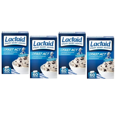4 Pack Lactaid Fast Act Lactase Enzyme Supplement 60 Caplets Each