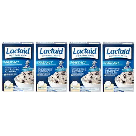 4 Pack Lactaid Fast Act Lactase Enzyme Supplement Vanilla 60 Caplets Each