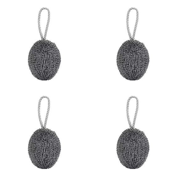 4 Pcs Lanyard Wire Balls, Stainless Steel Scrubber, Non-Scratch Wire Dishcloth, Metal Scouring Pads, Reusable Washing Up Sponge, Flexible Scrubber Pads for Cleaning Dishes Pots Pans Grills, 2.7 Inch