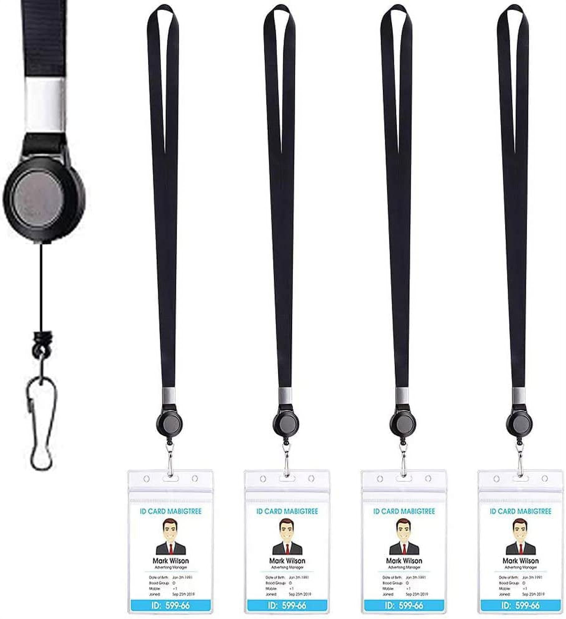 4 Pack Lanyards for ID Badges with 1.2-26in Long Retractable Badge Reel and  Clear ID Card Holder, 360° Swivel Strap Lanyards for Badge Holder Keychain,  Office, Staff, Student, Employee (Black) 