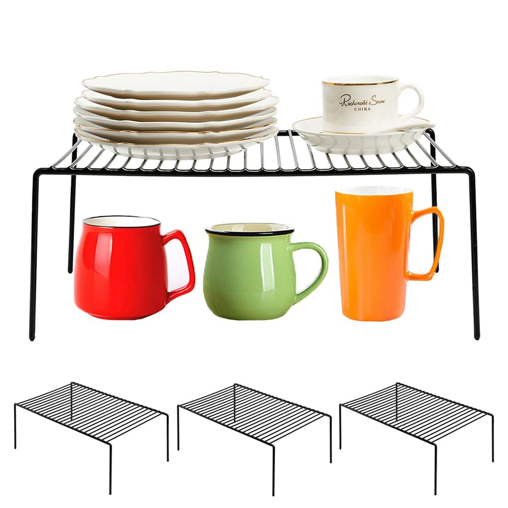 4 Pack Large (15.7 X 9. 4 Inch) Cabinet Storage Shelf Rack  Rustproof Kitchen Counter And Organizer For Fridge Bathroom Black