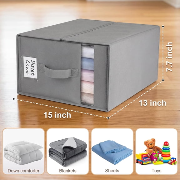 4 Pack Large Bed Sheet Organizers and Storage, (King & Queen Size) Sheet Organizer for Linen Closet, Foldable Bedding Storage Box with Window for Bedsheets, Blanket, Duvet Cover and Pillowcase