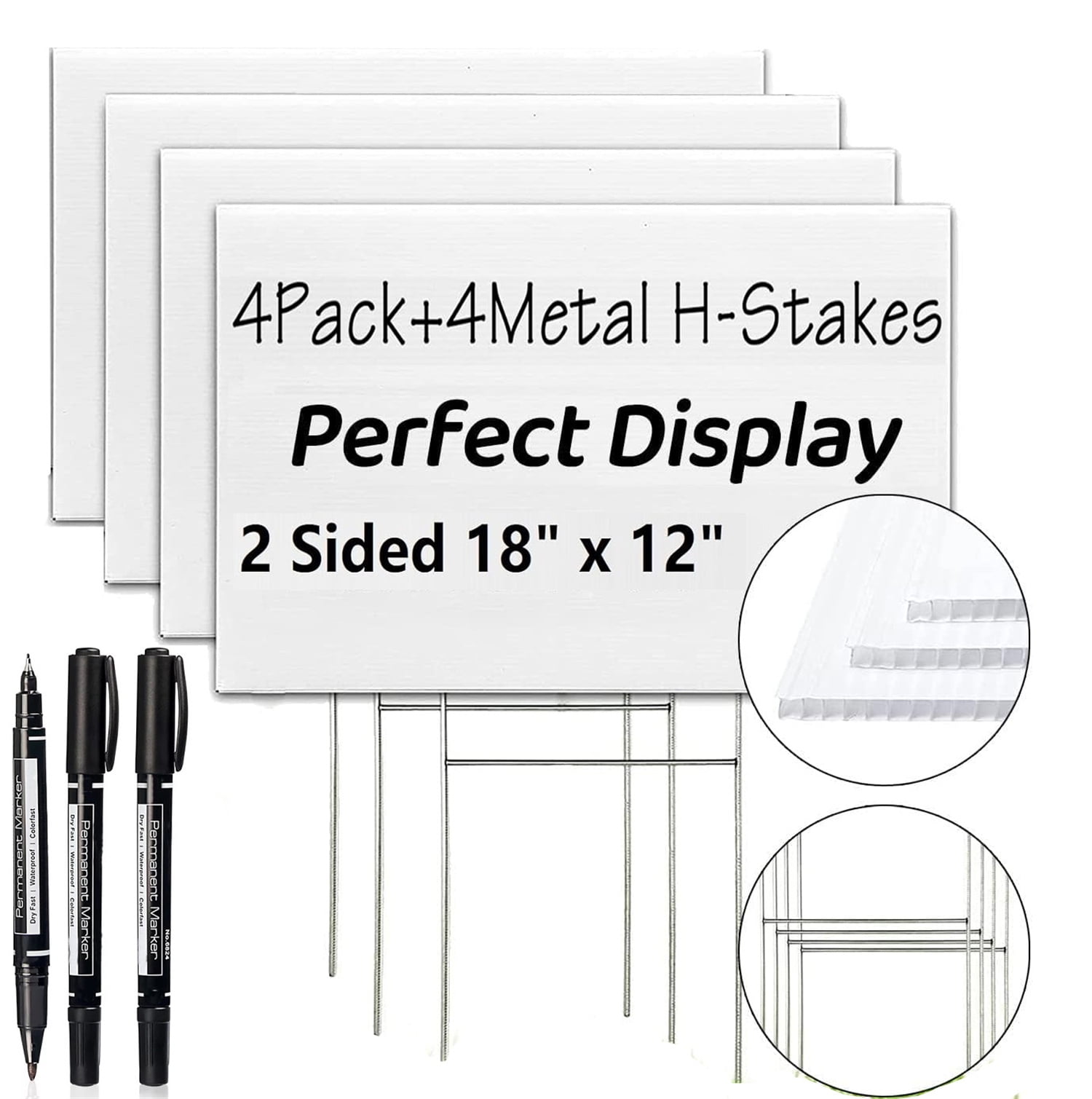 4 Pack Large Blank Yard Signs with Stakes,Happon 18 x 11.8 Inches White Garden Yard Signs,Plastic Yard Sale Signs,Blank Lawn Yard Signs for Party Decorations,Garage Sale, Guidepost, Open House