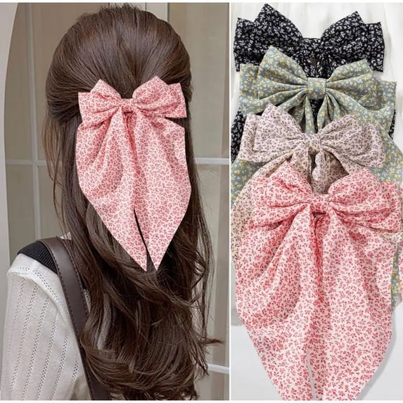 4-Pack Large Bow Hair Clips for Women – Oversized Long Tail Hair Accessories, Cute Aesthetic Wedding & Party Bows