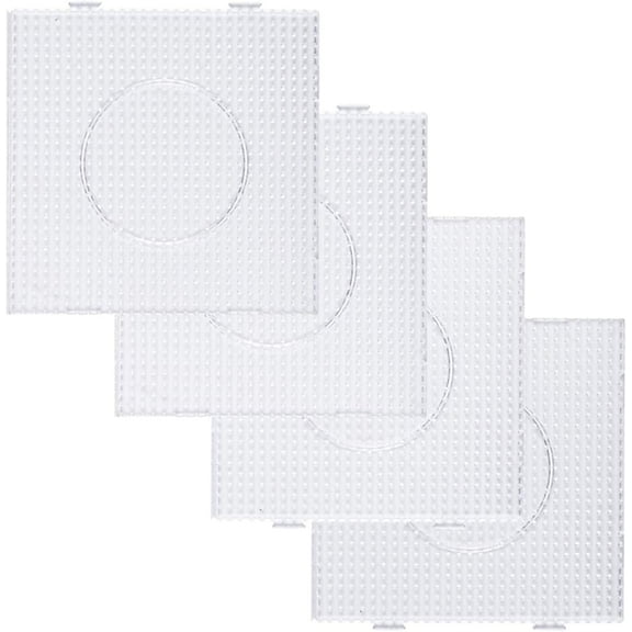 4-Pack Large Clear Plastic Fuse Beads Pegboards 5mm, 5.8" x 5.8" Square Board, Interlocking Design For Kids DIY Craft Beads, Holds 841 Beads Each Develops Creativity & Coordination