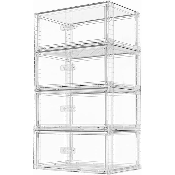 4 Pack Large Clear Stackable Storage Drawers 23QT, Easily Assemble Plastic Closet Storage Bins, Dust-Proof UnderBed Organizer for Clothing, Sweater Organization