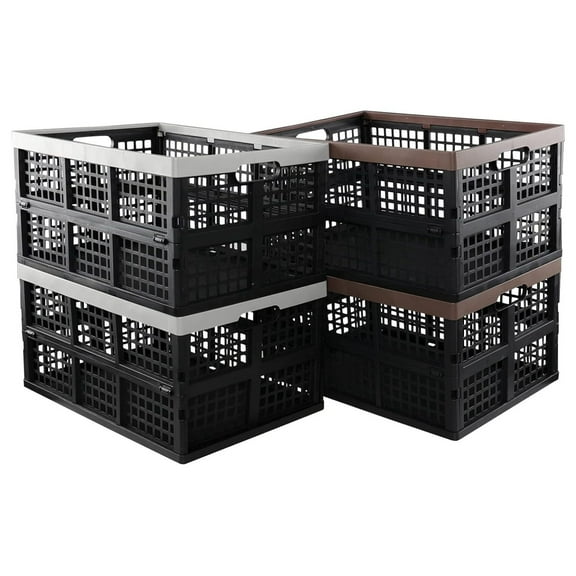 4 Pack Large Collapsible Crate for Storage, 42 Liter Plastic Folding Crate Box Bin