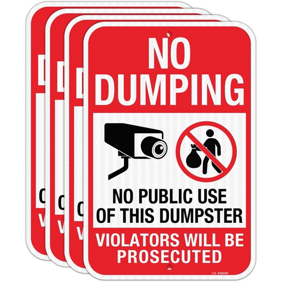 (4 Pack) Large No Dumping Sign, No Public Use of This Dumpster Sign, 8x12 inch Engineer Grade Reflective Sheeting, Rust Free Aluminum, Weather Resistant, Waterproof, Fade Resistant