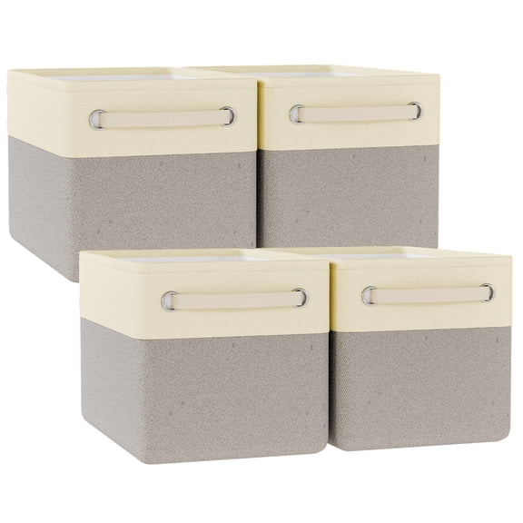 4-Pack Large Foldable Fabric Storage Bins with Handles, Linen-style Storage Baskets for Shelves, Cube Storage Bins and Closet Organization, Gray
