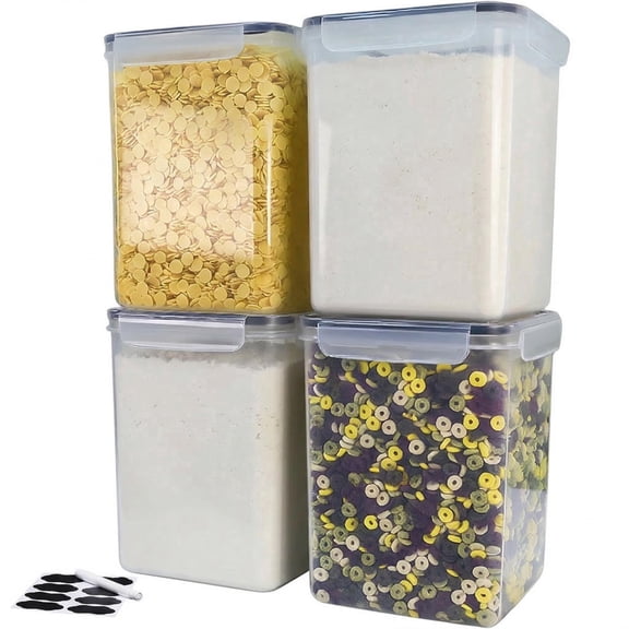 4 Pack Large Food Storage Containers 5.2L / 175oz, BPA Free Plastic Airtight Canisters for Flour, Sugar, Baking Supplies, Rice with Lids,Come with free Labels And Marker