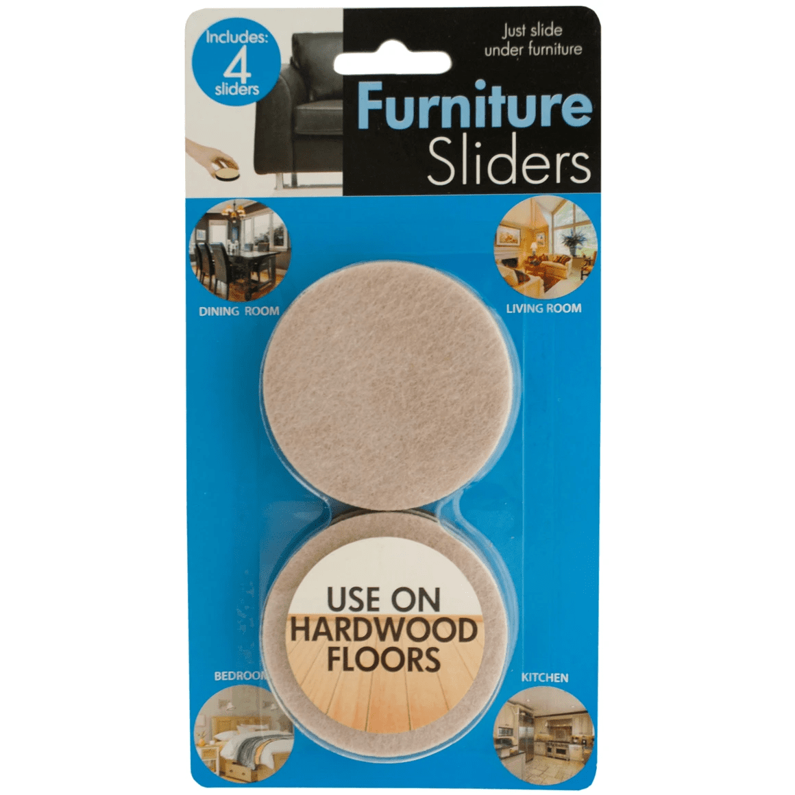 4 Pack Large Furniture Sliders Set, Round Felt, Foam Sliders Protect Floors from Scratches, Make Moving Heavy Furniture Easy on Carpet, Tile, 2.5 in Diameter, Blister Pack for Home, Office Use