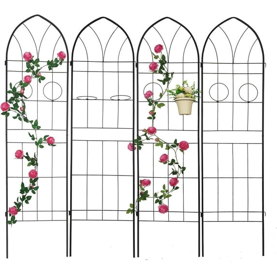 4 Pack Large Garden Trellis 78.7" H x 19.7" W Heavy Duty Rustproof Black Iron Plant Trellis for Potted Plant Support Metal Climbing Rose Trellis Vine Vegetable Cucumber