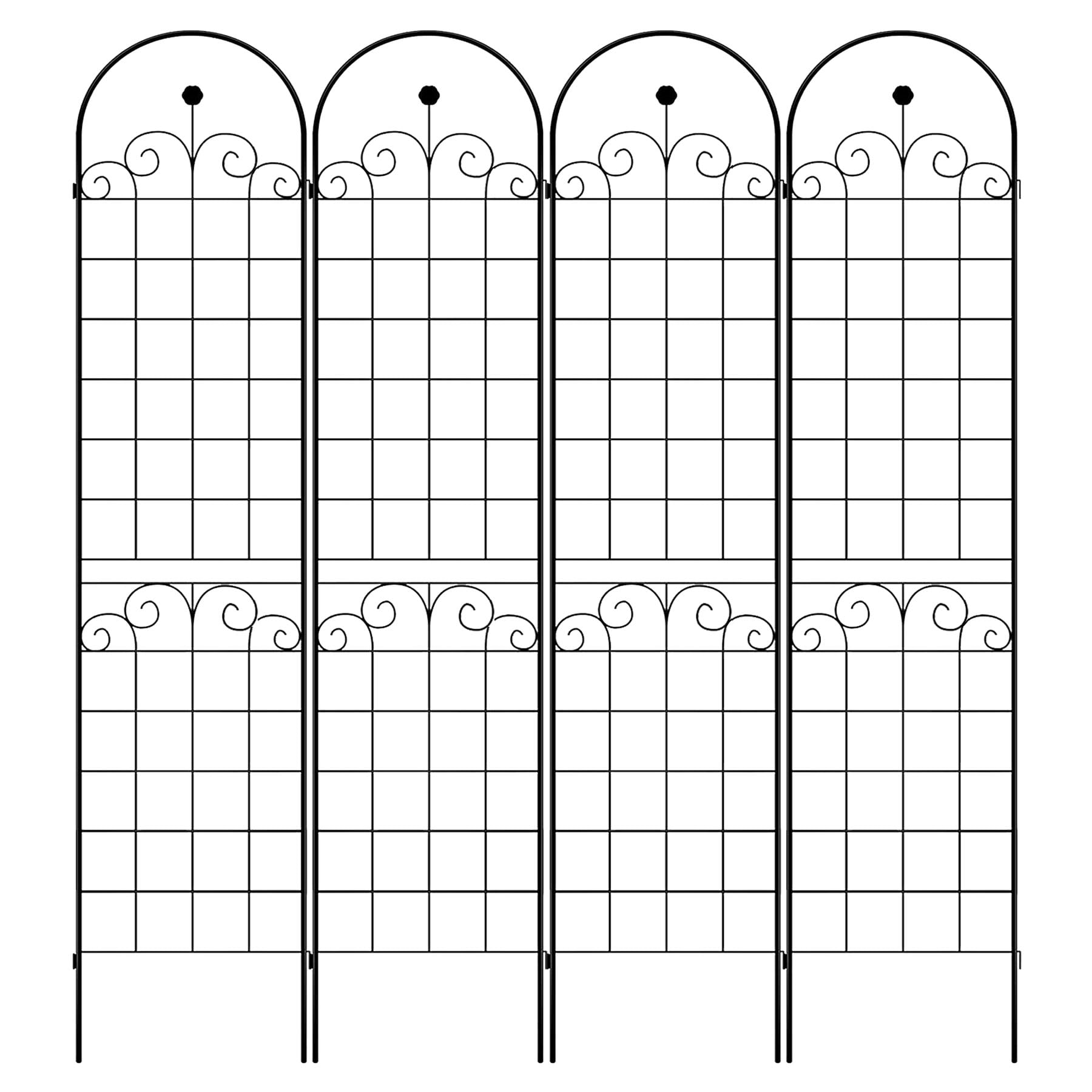 4 Pack Large Garden Trellis 86.7" H x 19.7" W Heavy Duty Rustproof Black Iron Plant Trellis for Potted Plant Support Metal Climbing Rose Trellis Vine Vegetable Cucumber