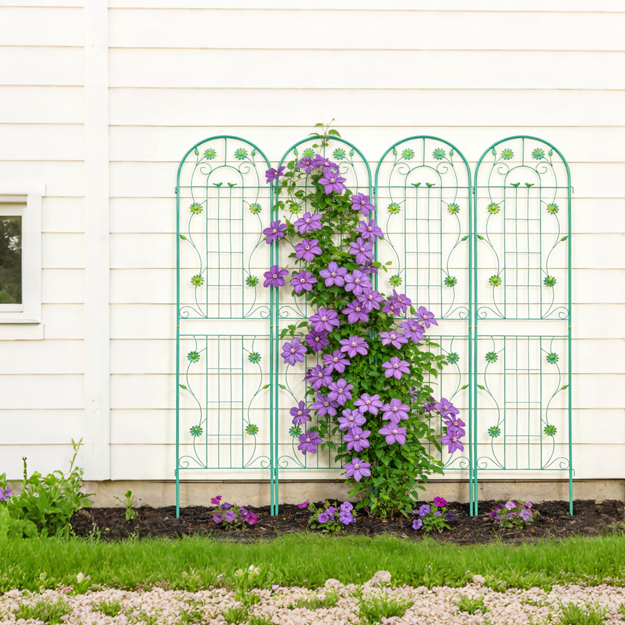 4 Pack Large Garden Trellis 86.7" H x 19.7" W Heavy Duty Rustproof Green Iron Plant Trellis for Potted Plant Support Metal Climbing Rose Trellis Vine Vegetable Cucumber
