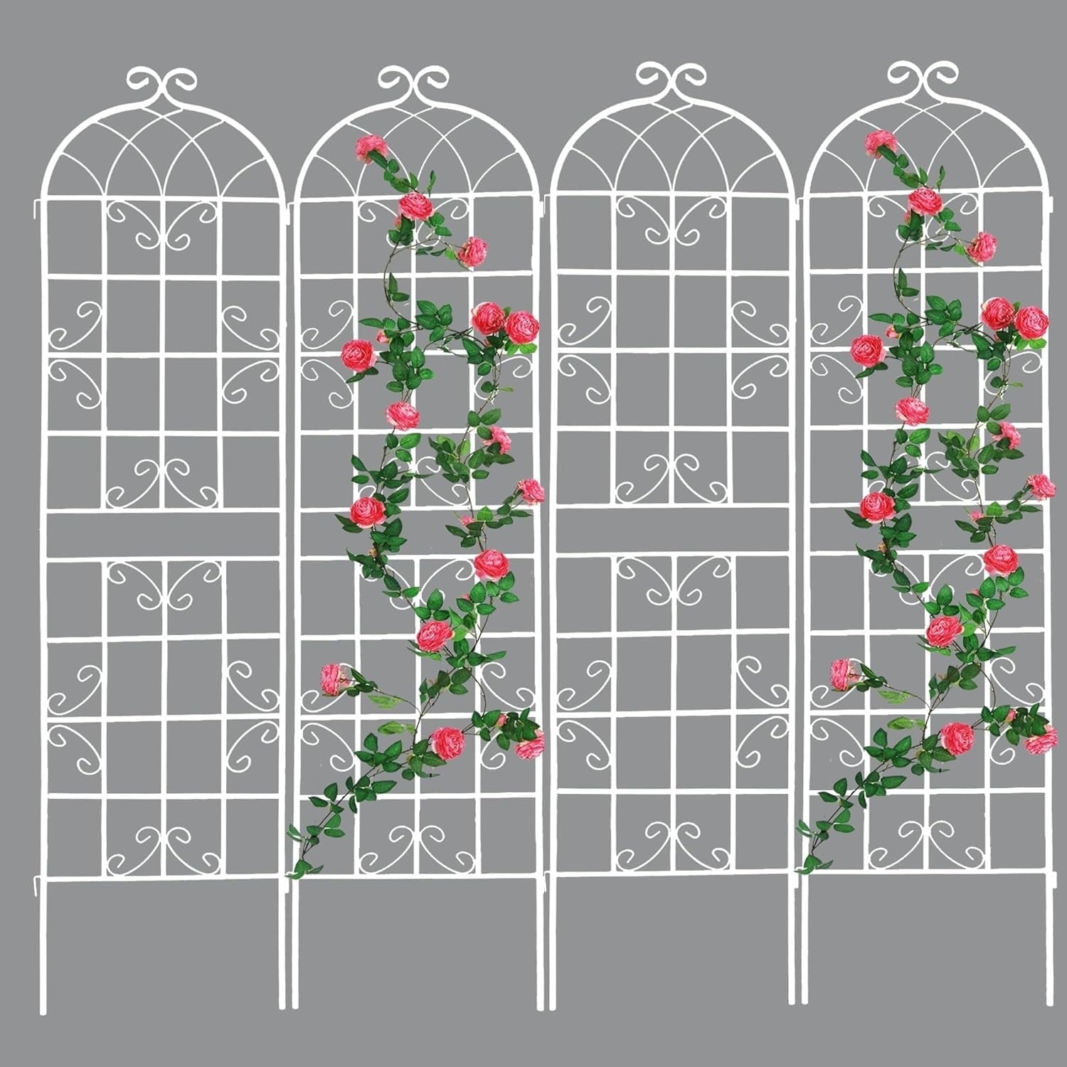 4 Pack Large Garden Trellis 86.7" H x 19.7" W Heavy Duty Rustproof White Iron Plant Trellis for Potted Plant Support Metal Climbing Rose Trellis Vine Vegetable Cucumber