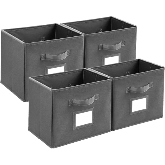4 Pack Large Hanging File Box for Letter Size Documents, File Storage Organizer with Plastic Rails and Reinforced Cardboard, Collapsible Filing Box for Home Office Records, Gray