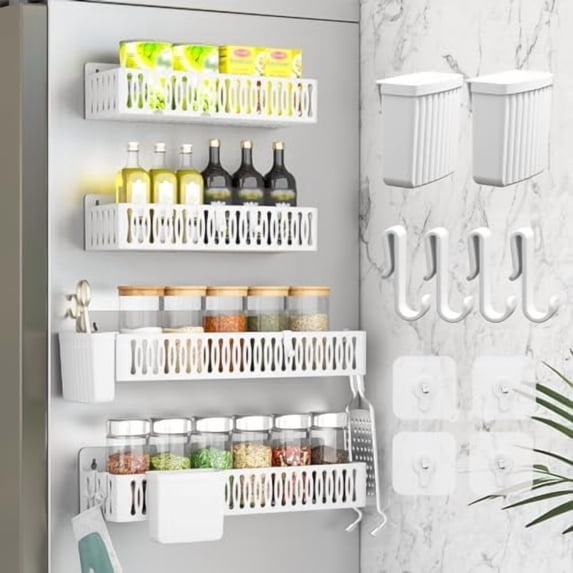 4 Pack Large Magnetic Spice Rack for Refrigerator, Spice Rack Organizer ...