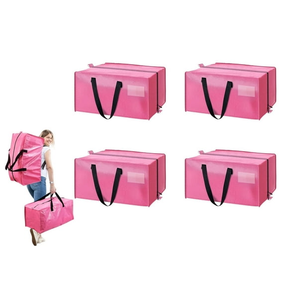 4 Pack Large Moving Bags Heavy Duty Clothes Totes for Storage, Moving Bins with Zippers Top and Sturdy Handles, College Students Dorm Storage Collapsible Bags for Space Saving and Packing(Pink,87L)