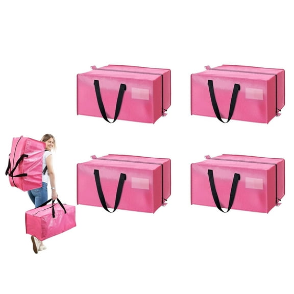 4 Pack Large Moving Bags Heavy Duty Clothes Totes for Storage, Moving Bins with Zippers Top and Sturdy Handles, College Students Dorm Storage Collapsible Bags for Space Saving and Packing(Pink,87L)