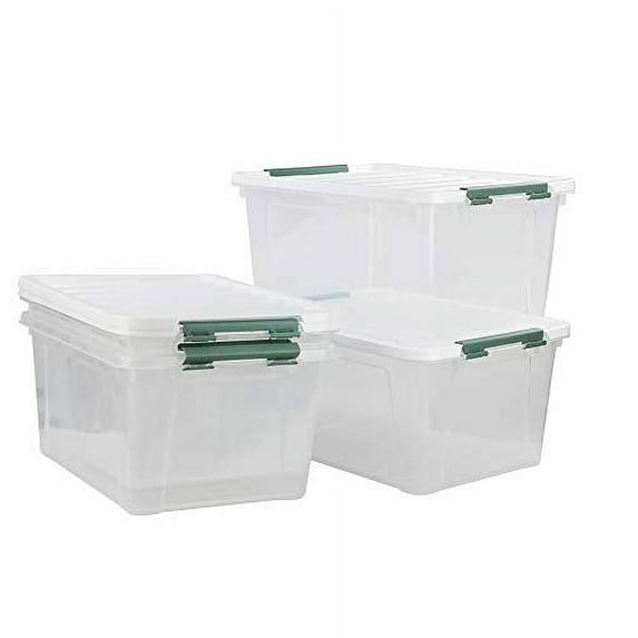 4 Pack Large Plastic Storage Bin with Lid, 85 Quart Latching Storage Box with Wheels